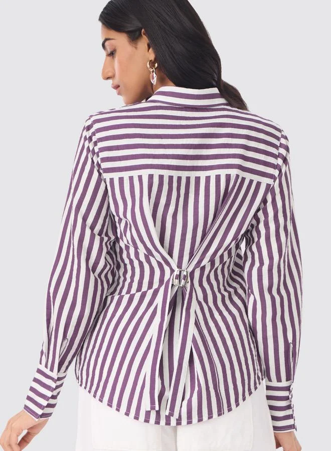 The Souled Store  Purple Striped Regular Fit Long Sleeve Shirt for Women | Best Price UAE