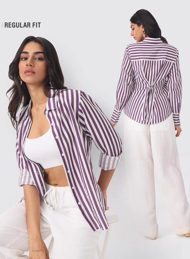 The Souled Store  Purple Striped Regular Fit Long Sleeve Shirt for Women | Best Price UAE