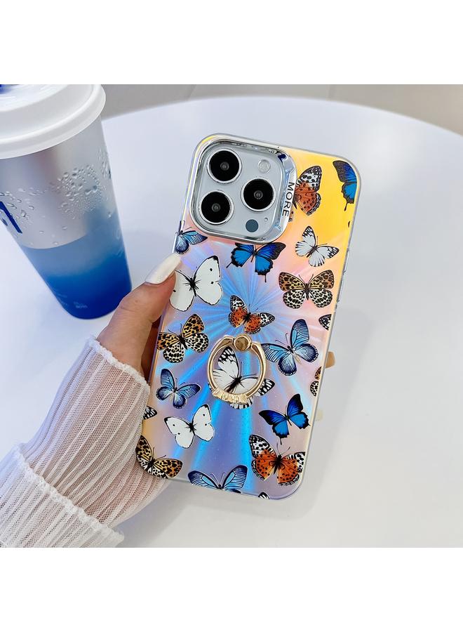 S-TOP Case For iPhone 13 Pro Electroplating Laser Butterfly Ring Holder Phone Case - Image 1