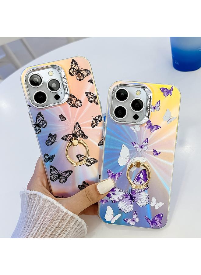 S-TOP Case For iPhone 13 Pro Electroplating Laser Butterfly Ring Holder Phone Case - Image 2