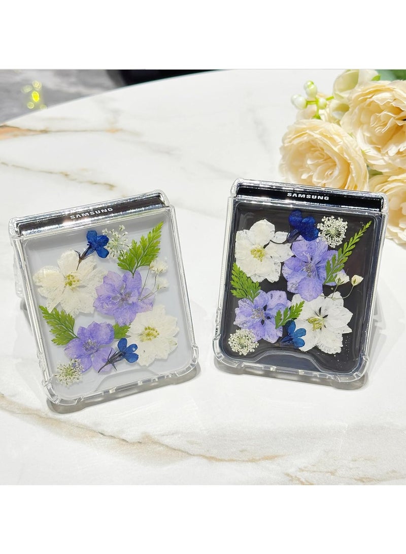 general For Samsung Galaxy Z Flip 6 5G Clear Glitter Floral Case, Cute Pressed Dried Real Flower Design Glitter White Flower Soft TPU Women's Girls Case - Image 3