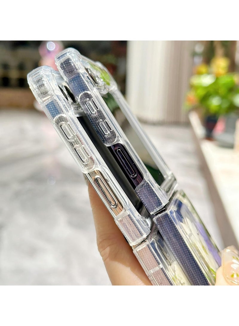 general For Samsung Galaxy Z Flip 6 5G Clear Glitter Floral Case, Cute Pressed Dried Real Flower Design Glitter White Flower Soft TPU Women's Girls Case - Image 4