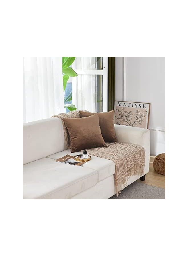 Soft Thick Velvet Throw Pillow Covers Decorative Square Cushion Cover For Couch Sofa Bedroom Living Room - set of 2 Pieces Brown 40 x 40 CM - Image 1