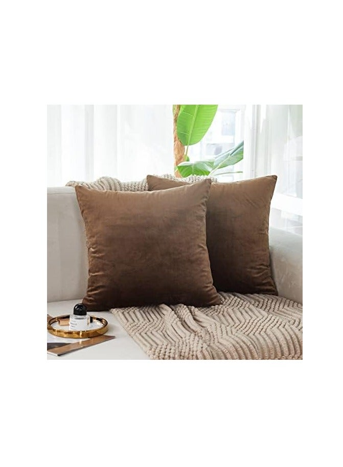 Soft Thick Velvet Throw Pillow Covers Decorative Square Cushion Cover For Couch Sofa Bedroom Living Room - set of 2 Pieces Brown 40 x 40 CM - Image 4
