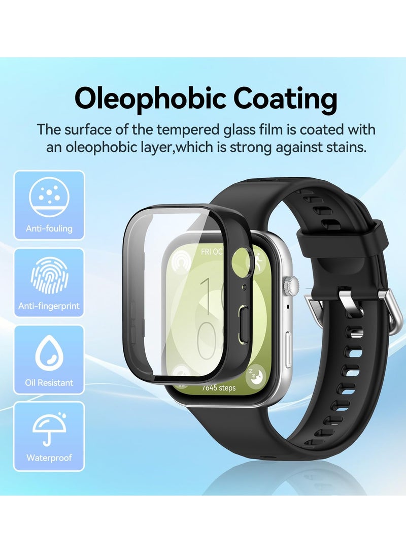 phomemo Huawei Watch Fit 3 Case Hard PC Case with Tempered Glass Screen Protectors Full Protective Cover(Black)  - Image 2