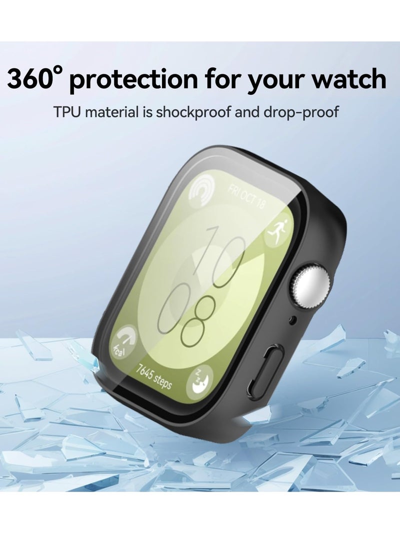 phomemo Huawei Watch Fit 3 Case Hard PC Case with Tempered Glass Screen Protectors Full Protective Cover(Black)  - Image 3
