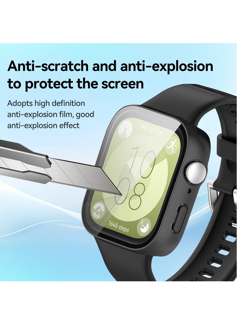 phomemo Huawei Watch Fit 3 Case Hard PC Case with Tempered Glass Screen Protectors Full Protective Cover(Black) - Image 5