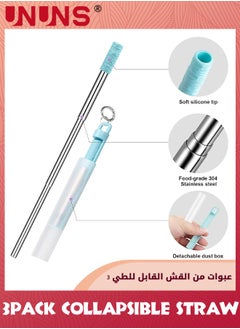 UNUNS Metal Straws,3 Pack Reusable Collapsible Stainless Steel Straw,Portable Telescopic Straws Drinking Easy To Clean With Silicone Tips,Travel Case,Keychain,Cleaner Brush  - Image 3