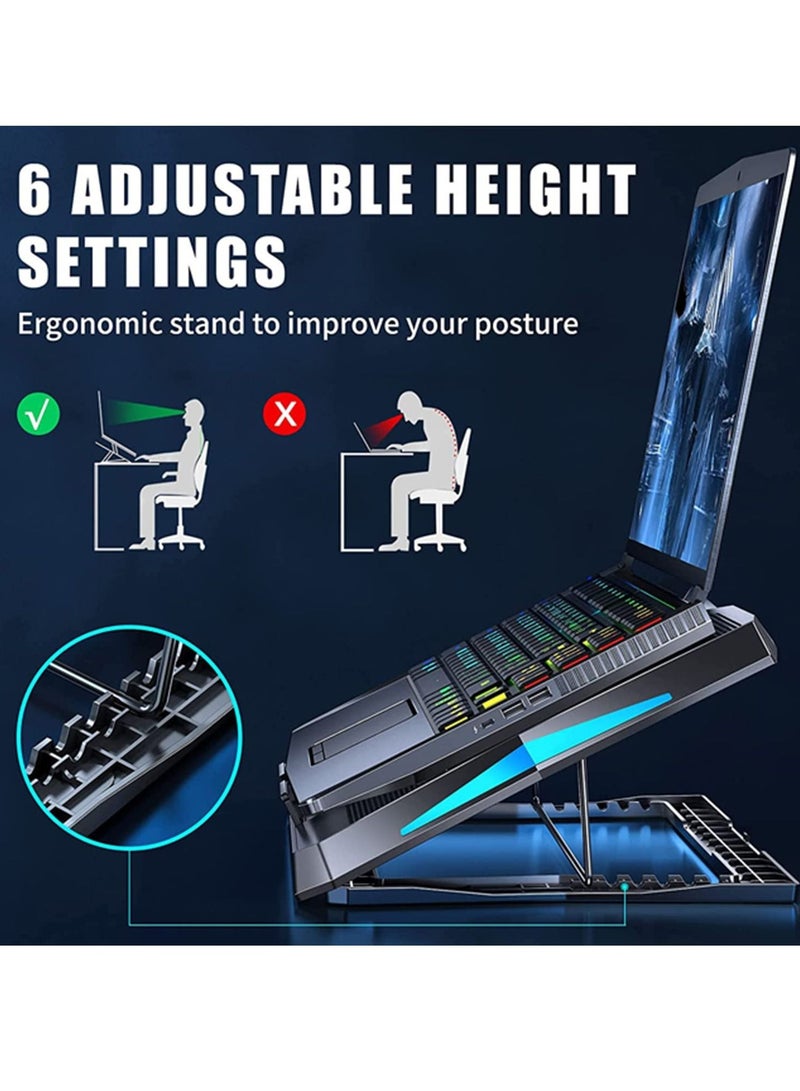 SYOSI Laptop Cooling Pad, 2022 Upgrade Laptop Cooler Pad with 6 Cooling Fans, 6 Adjustable Height Stands, USB Powered Chill Mat for 11-15.6 Inch Laptops Blue LED Lights - Image 2