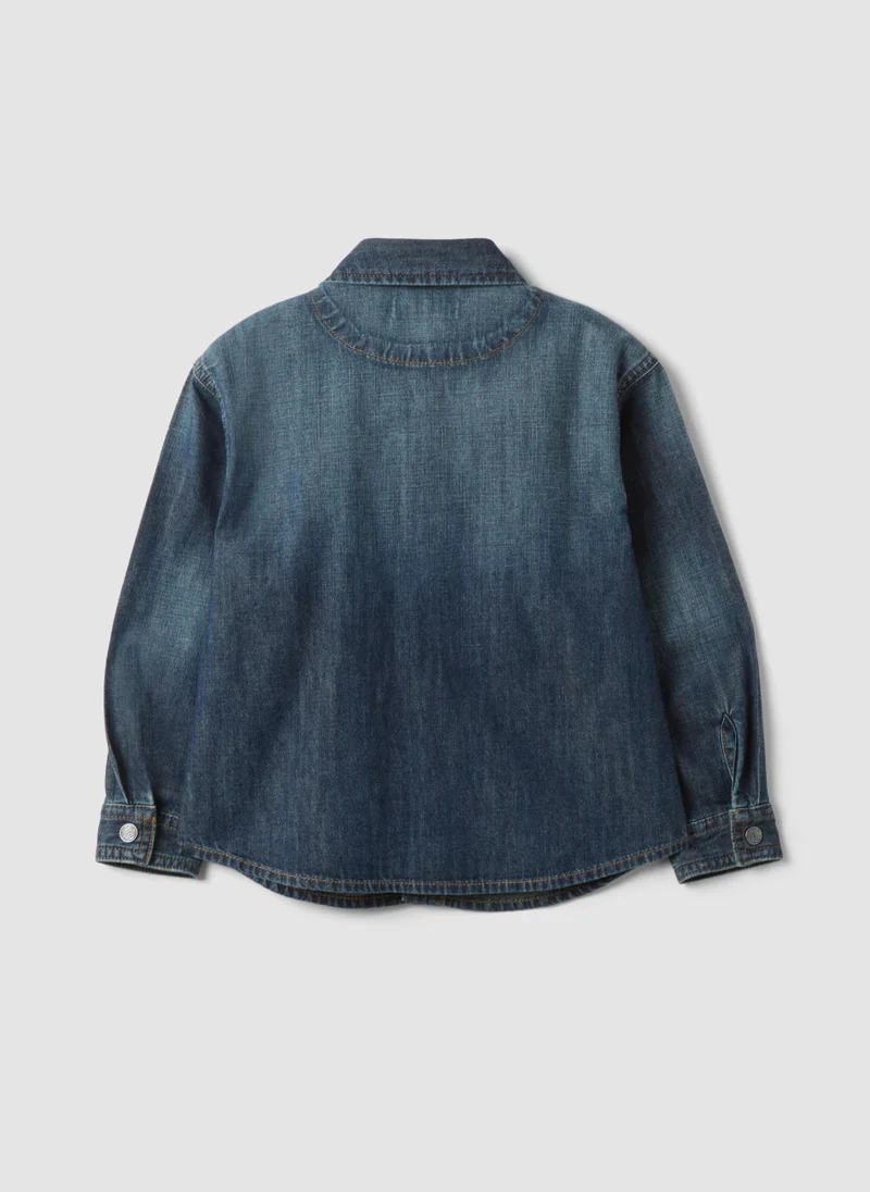 او في اس OVS Blue pure cotton shirt with classic collar for boys