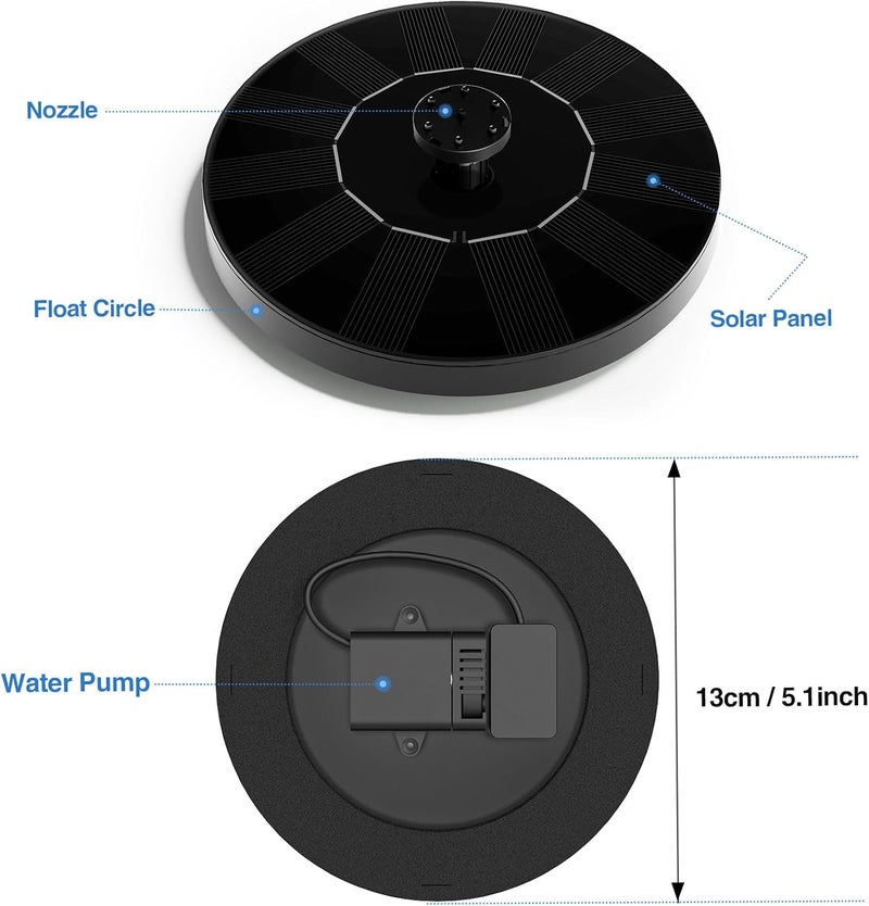 AUTGA Solar Fountain, Floating Solar Powered Water Fountain Pump for Bird Bath, Garden, Pond, Pool, Outdoor (1W) - Image 4