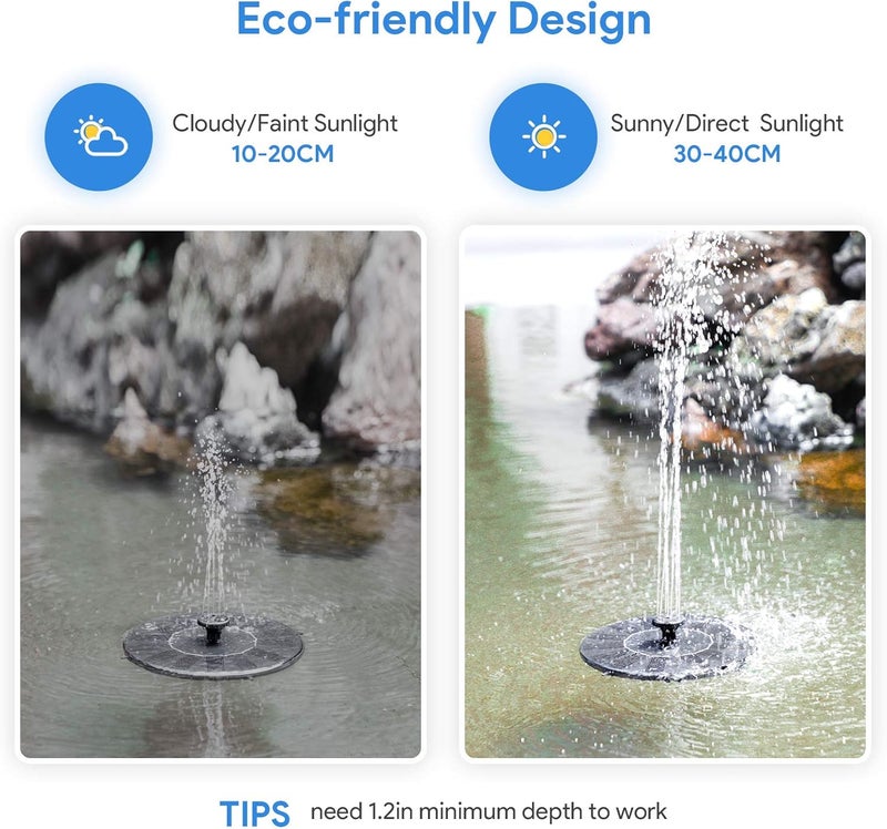 AUTGA Solar Fountain, Floating Solar Powered Water Fountain Pump for Bird Bath, Garden, Pond, Pool, Outdoor (1W) - Image 5