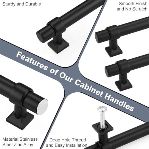 knobelite 5 Pack Matte Black Cabinet Pulls, 2.5 inch Cabinet Handles for Kitchen Bathroom, Black Stainless Steel T Bar Drawer Pulls for Drawer Dresser - Image 5