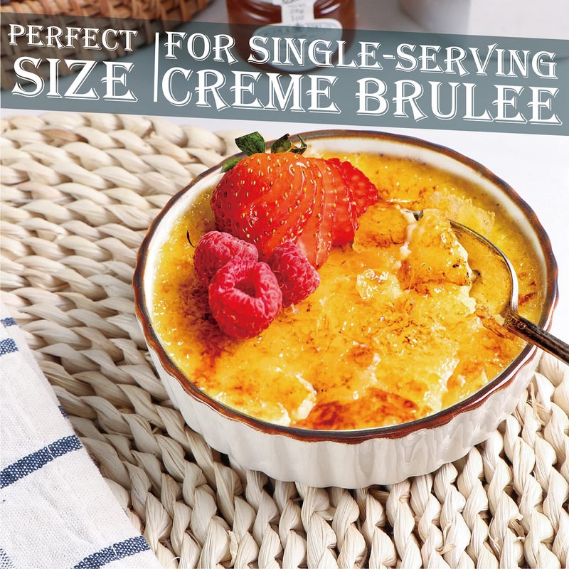 ONEMORE Ramekins 4 oz - Oven Safe Shallow Ramekins with Brown Rim for Creme Brulee - Speckled, Fluted, Set of 6 - Image 2