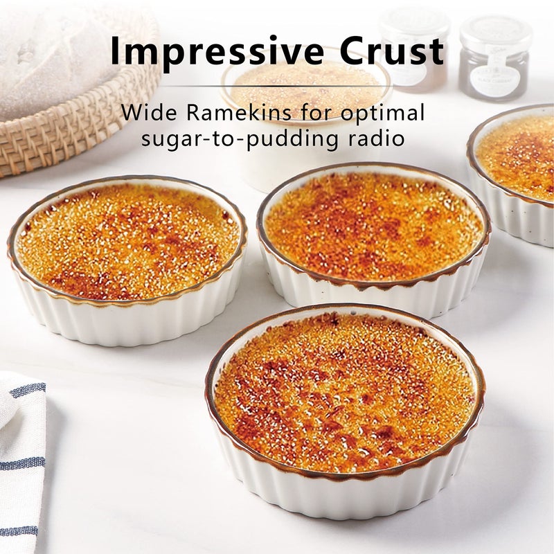 ONEMORE Ramekins 4 oz - Oven Safe Shallow Ramekins with Brown Rim for Creme Brulee - Speckled, Fluted, Set of 6 - Image 3