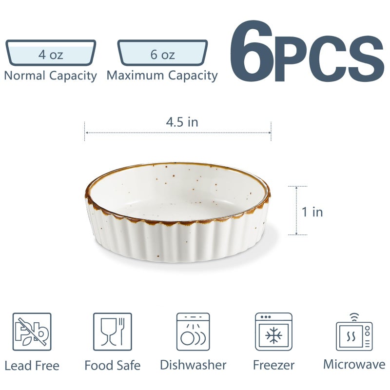 ONEMORE Ramekins 4 oz - Oven Safe Shallow Ramekins with Brown Rim for Creme Brulee - Speckled, Fluted, Set of 6 - Image 4