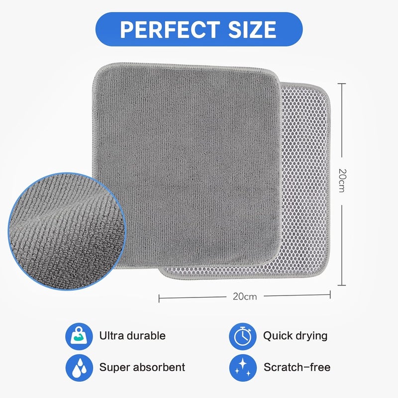 VIVOTE Microfibre Dishcloths Washable Dishcloths Tableware Towels With Poly Mesh Side Scrubbing Kitchen Towels for Home, 8 Pieces, 20cm x 20cm (Green+Aqua Blue+White+Grey - Image 5