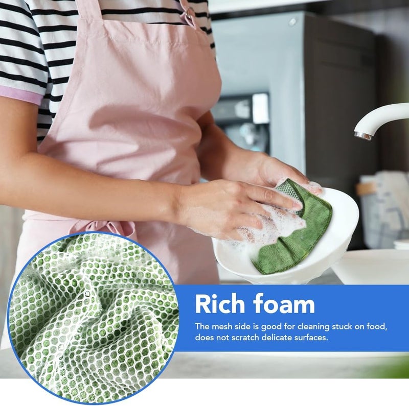 VIVOTE Microfibre Dishcloths Washable Dishcloths Tableware Towels With Poly Mesh Side Scrubbing Kitchen Towels for Home, 8 Pieces, 20cm x 20cm (Green+Aqua Blue+White+Grey - Image 3