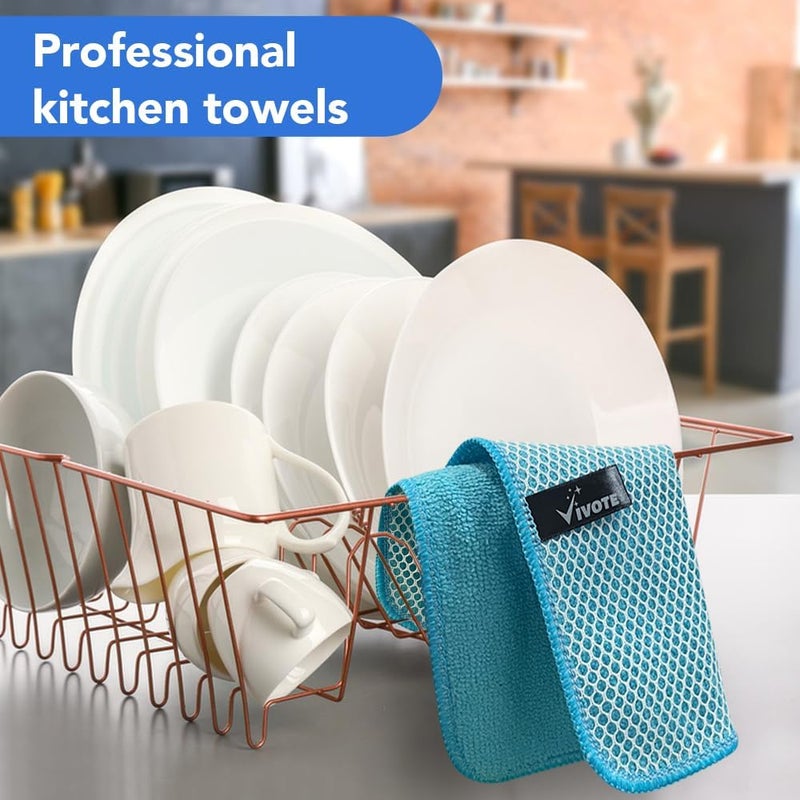 VIVOTE Microfibre Dishcloths Washable Dishcloths Tableware Towels With Poly Mesh Side Scrubbing Kitchen Towels for Home, 8 Pieces, 20cm x 20cm (Green+Aqua Blue+White+Grey - Image 4