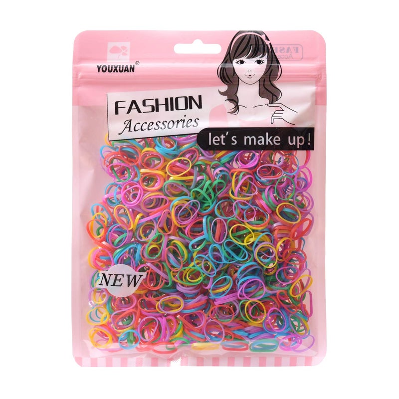 Youxuan Kids Elastics No Damage Colored Hair Bands Fashion Girls Hair Ties 1000 Count Small Size - Image 1