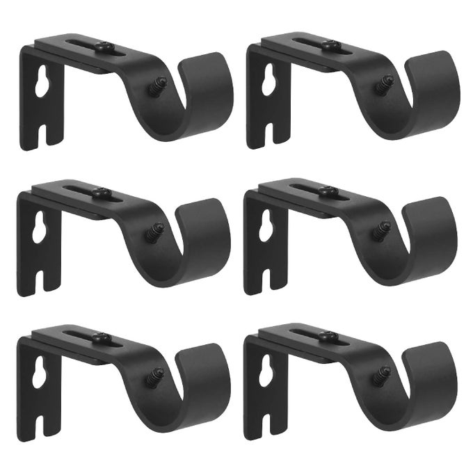 HEAVY DUTY ADJUSTABLE CURTAIN ROD BRACKETS HOLDERS FOR 1 INCH ROD BLACK COLOR SET OF 6