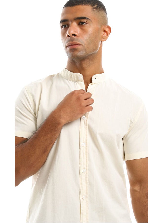 RAVIN Light Cream Band Neck Short Sleeves Shirt  - Image 4