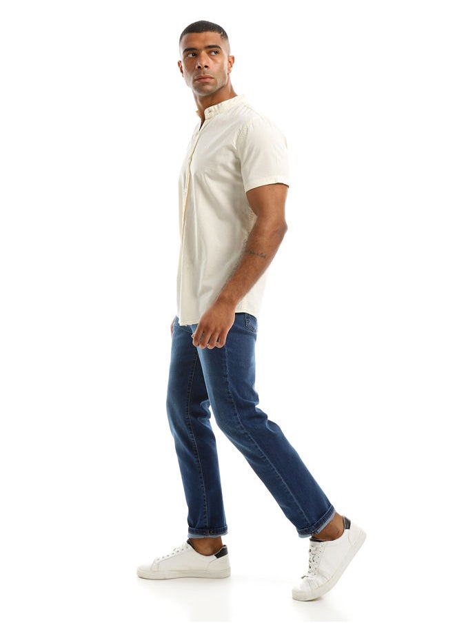 RAVIN Light Cream Band Neck Short Sleeves Shirt  - Image 5