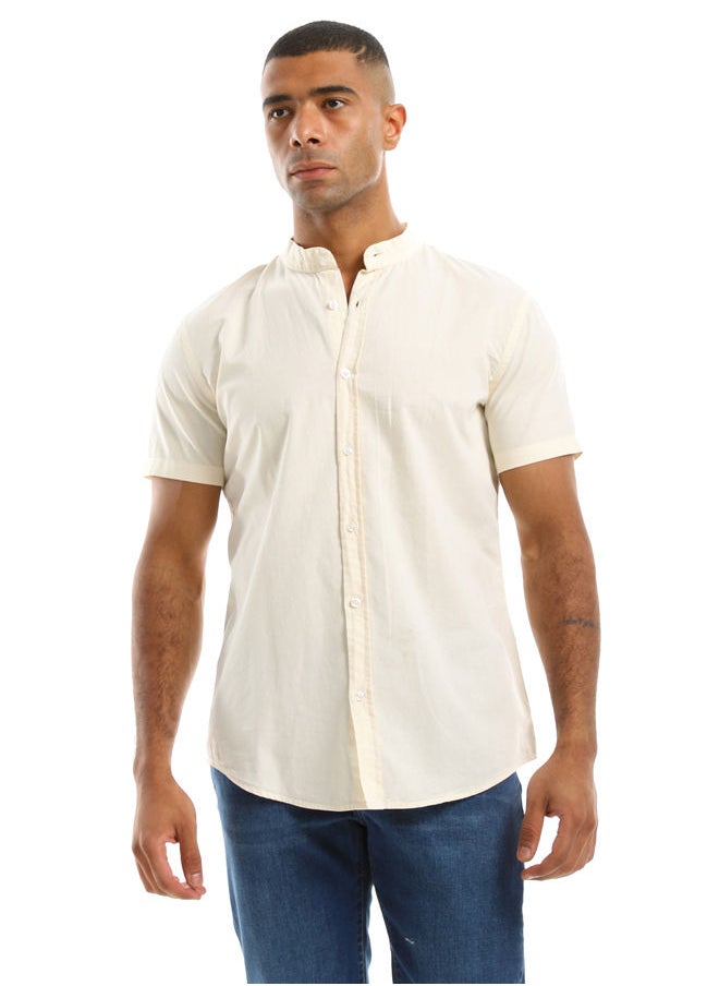 RAVIN Light Cream Band Neck Short Sleeves Shirt  - Image 1