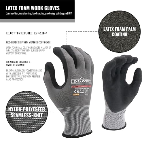 linconson 12 Pack Safety Performance Series Construction Mechanics Work Gloves (XL (Pack of 12), Grey) - Image 2
