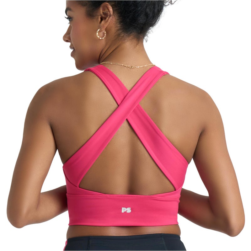 POPSUGAR Long Line Sports Bra Women, Workout Crop Tops for Women Longline Criss Cross Gym Yoga Tops with Built in Bra for Running Pilates Poppy Pink, Small - Image 1