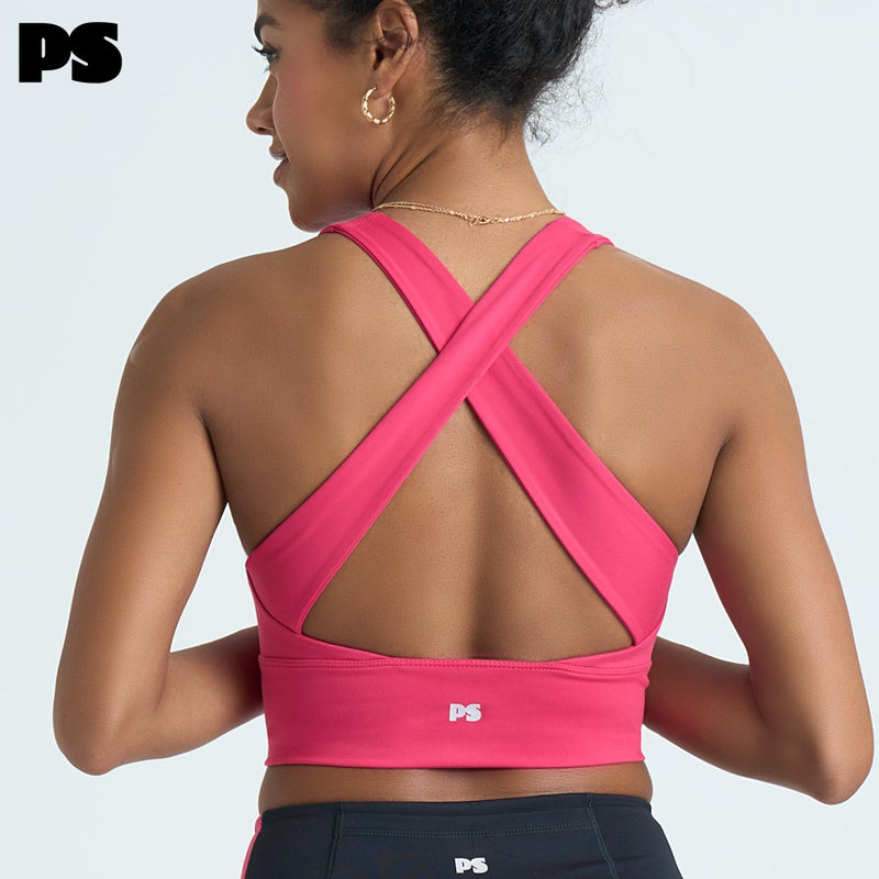 POPSUGAR Long Line Sports Bra Women, Workout Crop Tops for Women Longline Criss Cross Gym Yoga Tops with Built in Bra for Running Pilates Poppy Pink, Small - Image 5