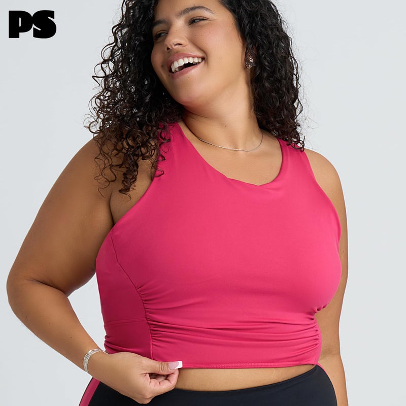 POPSUGAR Long Line Sports Bra Women, Workout Crop Tops for Women Longline Criss Cross Gym Yoga Tops with Built in Bra for Running Pilates Poppy Pink, Small - Image 2