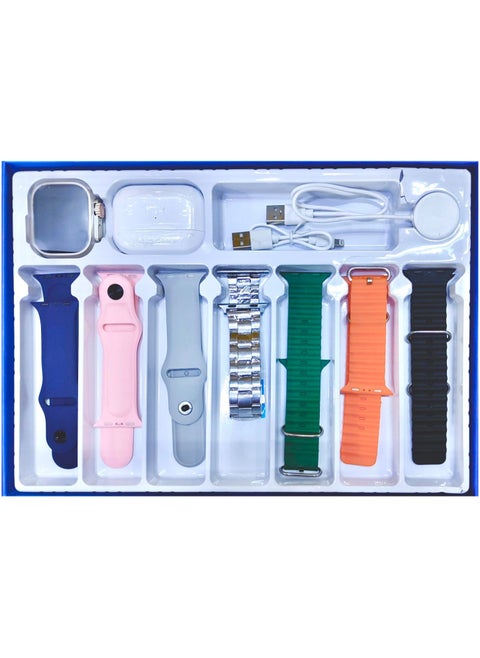 10 in 1 Smart Watch With Durable Earphone Wireless Rechargeable In-ear EarPods with Multiple Replaceable Straps