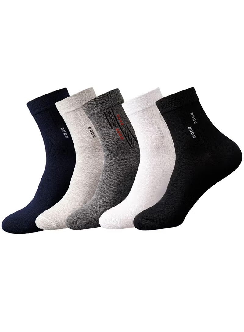 infino 5-PAIR 100 ٪ من الجوارب للرجال القطن: منتصف كالف ، رسمية ، رطوبة ، مناسبة لجميع الفصول ، نمط النجوم النجوم في مجموعة متنوعة من الألوان لارتداء الأعمال غير الرسمية - Image 1