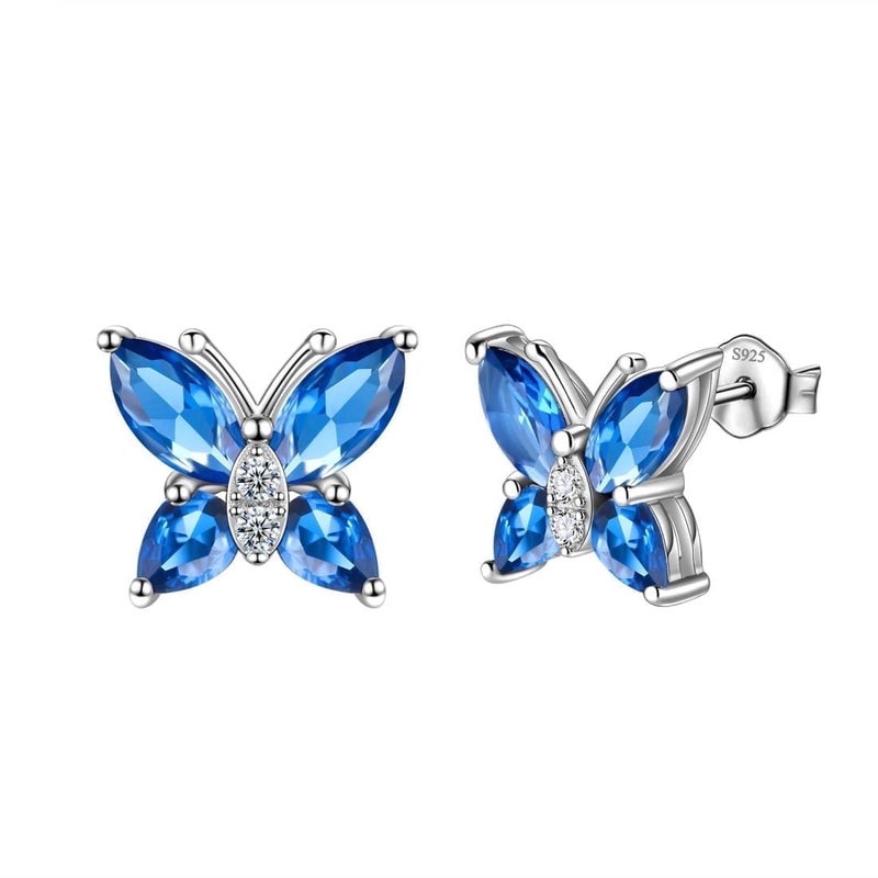 Juwaliy September Birthstone Stud Earrings Sapphire Butterfly Earrings Blue 925 Sterling Silver Jewelry Women Christmas Valentines Mother's Day Gift - Image 1