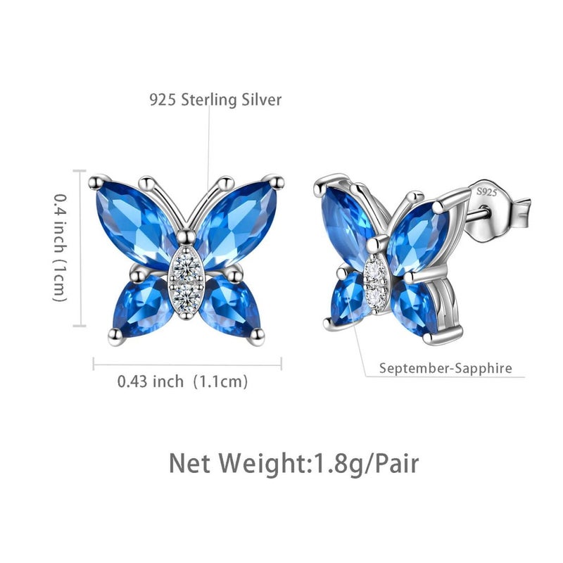 Juwaliy September Birthstone Stud Earrings Sapphire Butterfly Earrings Blue 925 Sterling Silver Jewelry Women Christmas Valentines Mother's Day Gift - Image 5