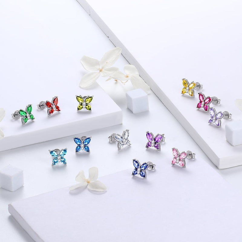 Juwaliy September Birthstone Stud Earrings Sapphire Butterfly Earrings Blue 925 Sterling Silver Jewelry Women Christmas Valentines Mother's Day Gift - Image 3