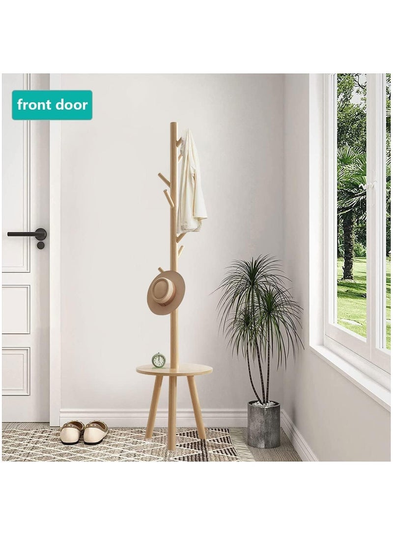 Hihonor Coat Rack Stand,Wooden Coat Rack Freestanding with Shelf,Coat Tree for Clothes/Bag/Hats, Hanger Stand for Entryway/Living Room/Bedroom/Office (Original) - Image 2