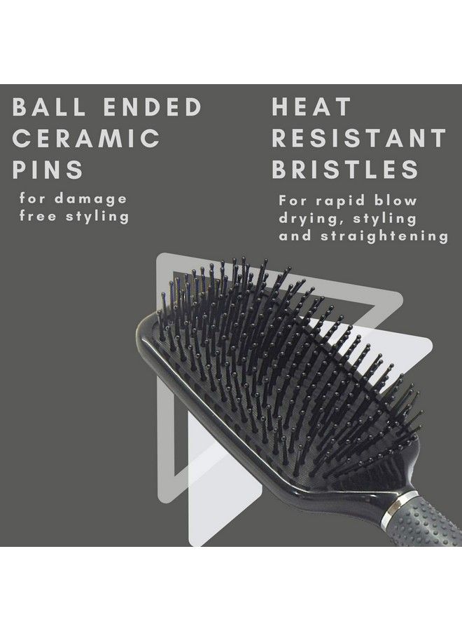 Scarlet Line Professional Cushion Pad Ball Ended Ceramic Bristles Large Paddle Hair Brush With Anti Slip Rubber Grip On Handle For Men N Women_Black - Image 3