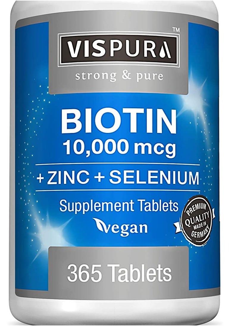 VISPURA - Biotin 10000 mcg Zinc Selenium Supplement for Hair Growth Glowing Skin Strong Nails 365 Tablets - Image 1