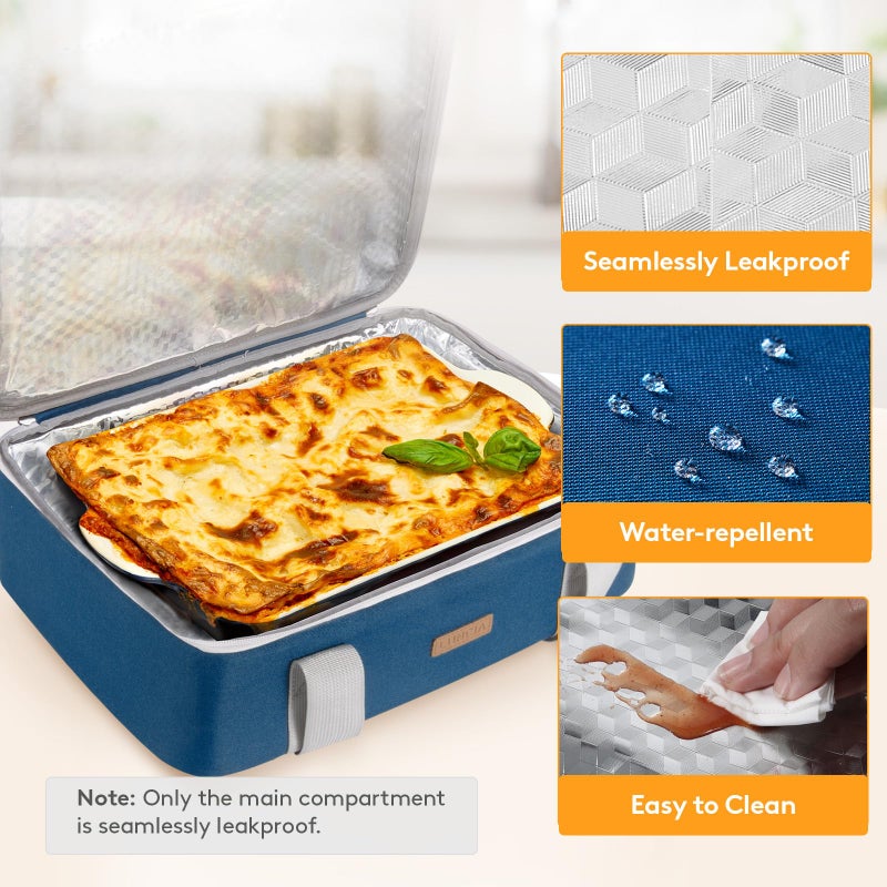 LUNCIA Insulated Single Decker Casserole Carrier, Lasagna Lugger Tote Keeps Food Hot or Cold, Thermal Lunch Bag for Potluck Parties, Picnic and Cookouts, Fits 9" x 13" Baking Dish, Dark Blue - Image 4