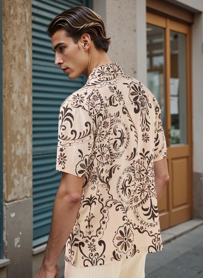 Lee Cooper Lee Cooper Printed Regular Fit Shirt with Camp Collar