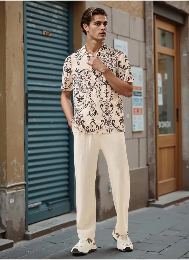 Lee Cooper Lee Cooper Printed Regular Fit Shirt with Camp Collar