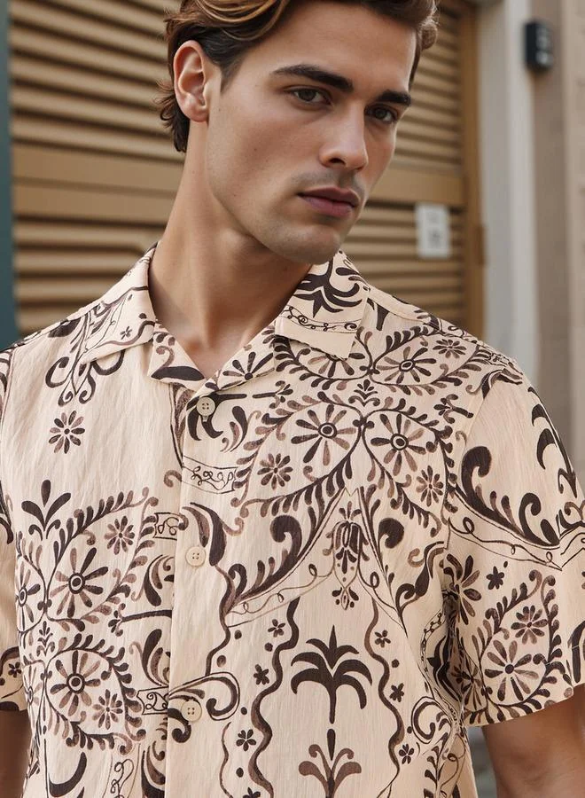 Lee Cooper Lee Cooper Printed Regular Fit Shirt with Camp Collar