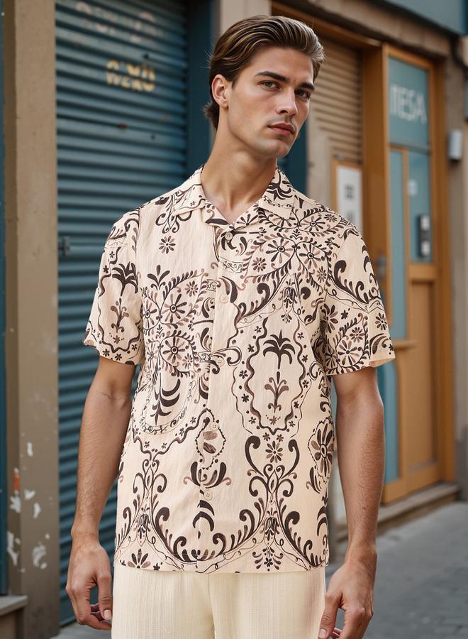 Lee Cooper Printed Regular Fit Shirt with Camp Collar - Image 1