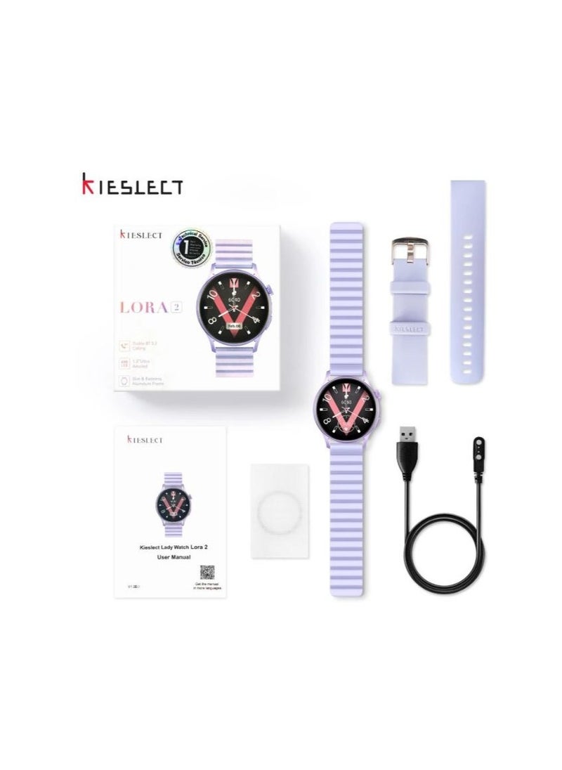 KIESLECT - Lora  Calling Watch Lady Smart watch With 1.3" AMOLED Touch Screen/24H Heart Rate & SPO2 & Sleep Monitor/Smart watch Women/Double Straps(Purple) - Image 1