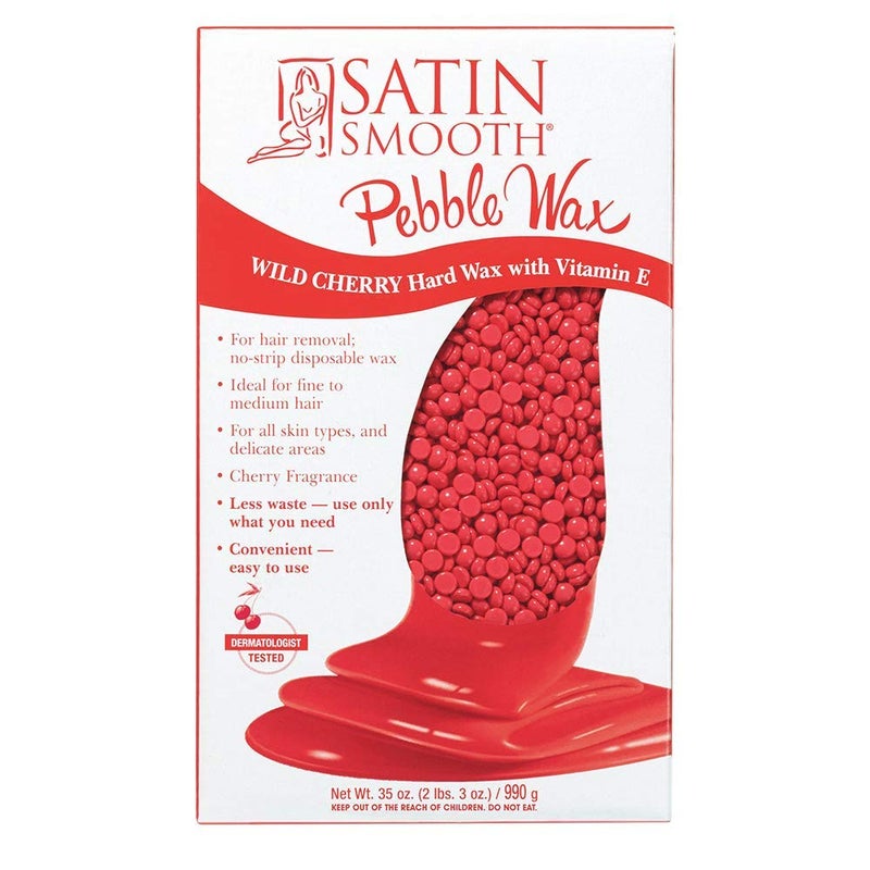 Satin Smooth Wild Cherry Pebble Wax  Hard Wax With Vitamin E  Great For All Skin Types And Delicate Areas 35 Oz
