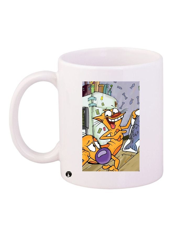RYN Cartoon Printed Coffee Mug White/Brown/Blue 11ounce