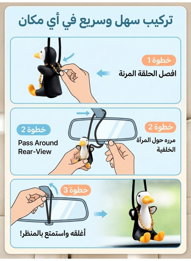 Growpal Cute Penguin Car Ornament – Hanging Decoration with Gold Chain, Car Interior Rear View Mirror Accessory, Bling Rhinestone Car Accessories, Playful & Unique Interior Decor for Car Rear View Mirrors - Image 5