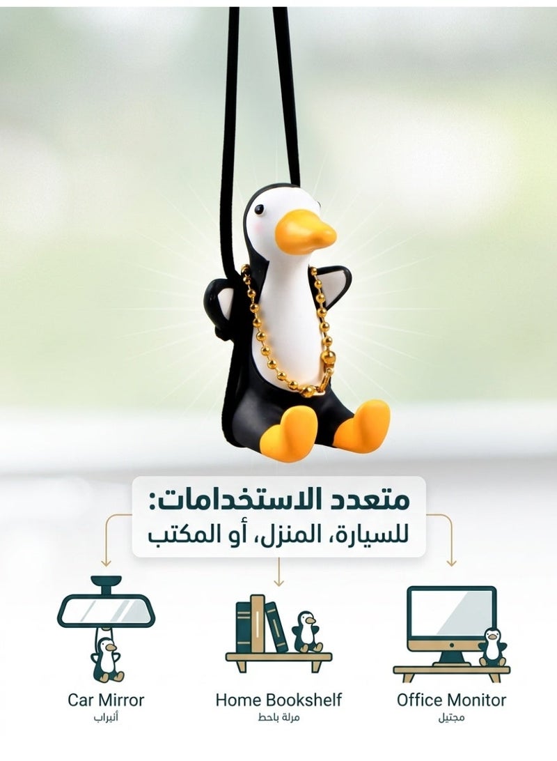 Growpal Cute Penguin Car Ornament – Hanging Decoration with Gold Chain, Car Interior Rear View Mirror Accessory, Bling Rhinestone Car Accessories, Playful & Unique Interior Decor for Car Rear View Mirrors - Image 3